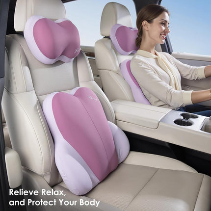FLORICH Soporte Lumbar con Reposacabezas para Coche, Cojín para Silla, Almohada Reposacabezas para Coche Ergonómica, Cojín Lumbar de Espuma con Memoria Ultragrueso para Silla de Oficina (Morado)