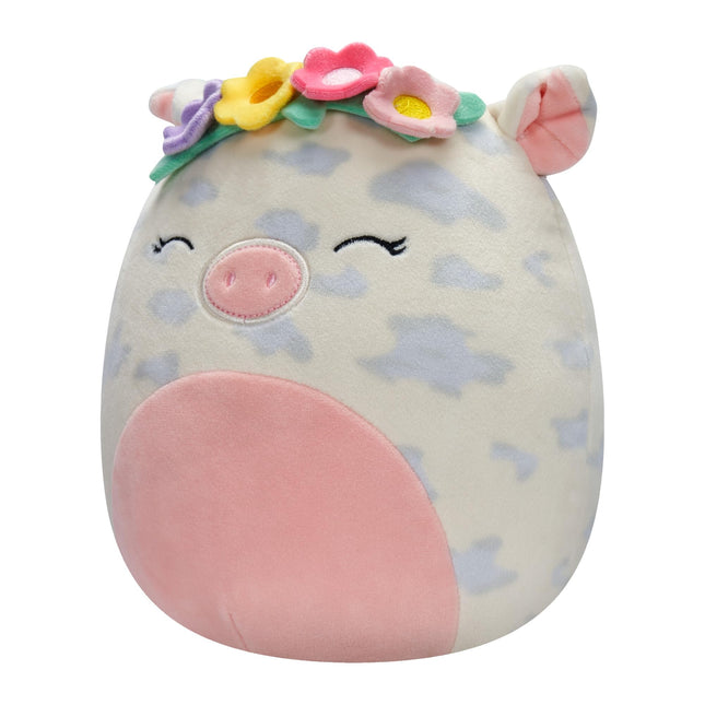 Squishmallows Original Cerdo Manchado Rosie de 19 cm con Corona de Flores Multicolor - Peluche Oficial