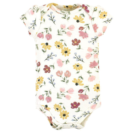 Hudson Baby Lot de 3 bodies en coton pour bébé unisexe, motif floral peint doux, nouveau-né