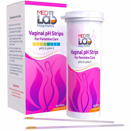 Tiras reactivas de pH vaginal para mujeres (50 unidades). Kit de prueba casera para vaginosis bacteriana, infección por hongos y menopausia. Prueba de pH femenino para acidez y alcalinidad vaginal. Tiras en bolsas selladas