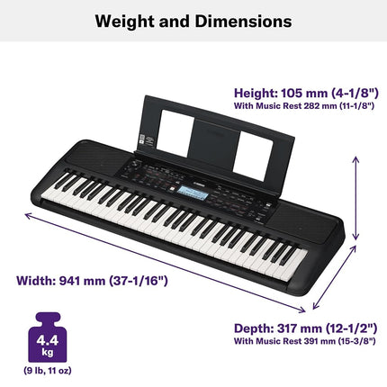 Clavier portable Yamaha PSR-E383 61 touches sensibles pour débutants avec pupitre, adaptateur secteur