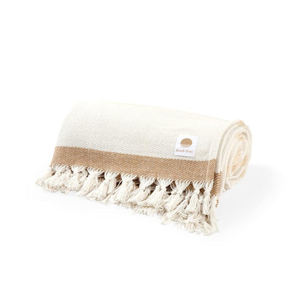 BEACH STATE Oceanside Beach Blanket, 66" x 80", 100% Cotton Premium Picnic Blanket, Oversized Beach Towel with Fringe, Boho Beach Accessories (Driftwood Stripe)