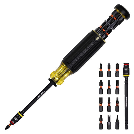 Klein Tools 32304 Screwdriver, 14-in-1 Adjustable Screwdriver with Flip Socket, HVAC Nut Drivers and Bits, Impact Rated