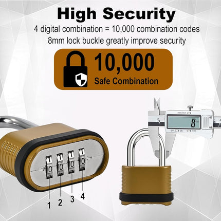 2 Pack Combination Lock | 4-Digit Heavy Duty Combo Lock - 26.5mm Outdoor Waterproof Combination Padlock for Outdoor Fence, Locker, Sheds, Gym, Gate Hasps - Golden (2pcs, Short Shackle)