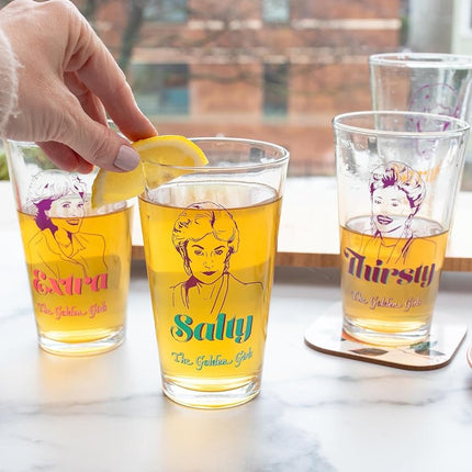 Silver Buffalo Golden Girls Line Art Salty Thirsty Extra Savage 4pc Pint Glass Set, 16 Ounces