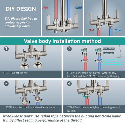 Aolemi Outdoor Shower Kit, Outdoor Shower Fixture System with High Pressure Shower Head, Double Handle Outdoor Shower Faucet Exposed Shower, 80cm Center, Brushed Nickel