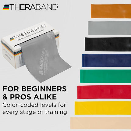 TheraBand Resistance Bands, 5.5m Roll Professional Latex Elastic Band For Upper & Lower Body, Core Exercise, Physical Therapy, Pilates, Home Workouts, Rehab, Silver, Super Heavy, Advanced Level 7