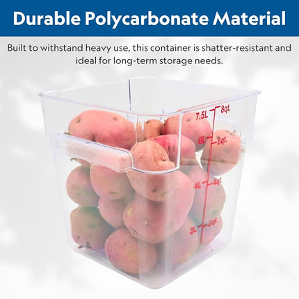 FSE Square Food Container, 8 Quart, Polycarbonate, Reusable, Clear, NSF, (LID SOLD SEPARATELY)
