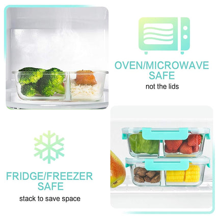 M MCIRCO [5-Pack, 36 oz] Glass Meal Prep Containers 3 Compartment with Lids, Glass Lunch Containers,Food Prep Lunch Box,Bento Box,Microwave, Oven, Freezer, Dishwasher (4.5 Cups, Green)