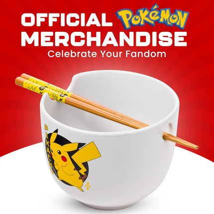 Silver Buffalo Pokémon Pikachu, Ramen Bowl with Chopsticks, 20oz