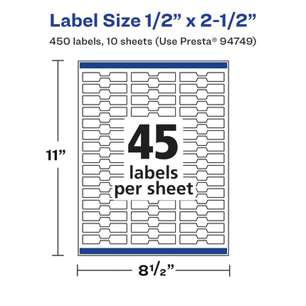 AVERY Glossy White Barbell Labels, 0.5" x 2.5", 450 Labels, Permanent Adhesive, Laser/Inkjet Printable