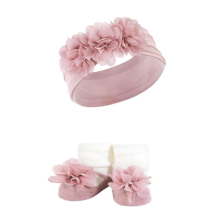 Hudson Baby Girl's Headband and Socks Giftset, Burgundy Blush, One Size