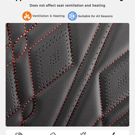 Huidasource Car Seat Covers Full Set, Leather Vehicle Cushion Covers, Universal Fit for Most Car Sedan SUV Pickup Truck, Fit Acura Honda City Nissan Altima Mazda Hyundai Audi (Full Set/Black&Red)