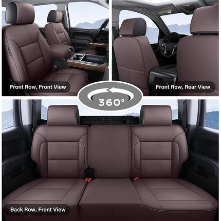 Coverado Chevy Silverado Seat Covers, Leather Car Seat Covers Custom Fit for Chevy Silverado GMC Sierra 2014-2018 1500, 2015-2019 2500HD 3500HD (Full Set, Brown)