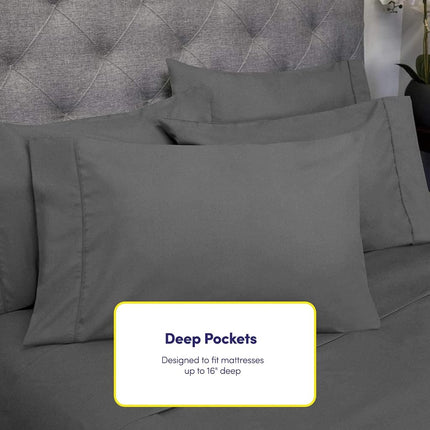 Sweet Home Collection 6 Piece 1500 Supreme Collection Brushed Microfiber Deep Pocket Sheet Set-2 Extra Pillow Cases, Great Value, Rv Short Queen, Gray