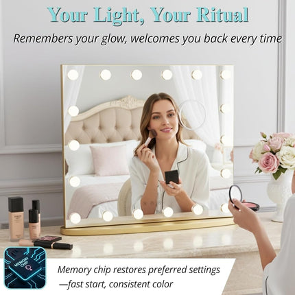 LUXFURNI Vanity Mirror with Light, 60 x 52 cm Hollywood Makeup Mirror Gold