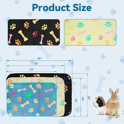 YUEPET 3 Pack Waterproof Guinea Pig Blankets, Fleece Cage Liners, M