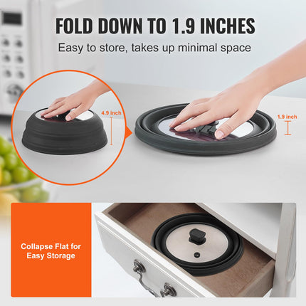 Cubierta y alfombrilla antisalpicaduras para microondas VEVOR, tapa de microondas plegable de 10.8" para alimentos, protector antisalpicaduras de silicona y vidrio templado resistente al calor de 500°F para platos, utensilio de cocina multiusos con asa