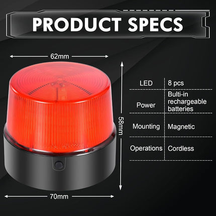 LE Sircut LE228 (Mini) — Red LED USB Rechargeable Strobe Beacon | Selectable Rotation & Flash Modes | Strong Magnetic Base for Car • Truck • Emergency • Construction | Energy Class A++