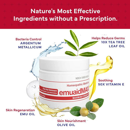 emuaid EMUAIDMAX Ointment, Maximum Strength Multi-Purpose Barrier for Dry, Itchy, Sensitive or Cracked Skin, Soothing Steroid-Free Fragrance-Free Ointment for Sensitive Areas, 2oz