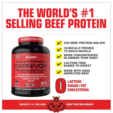 MuscleMeds CARNIVOR Beef Protein Isolate Powder, Muscle Building, Recovery, Lactose Free, Sugar Free, Fat, Free, 23g Protein, Fruity Cereal, 56 Servings