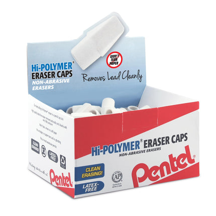 Pentel Hi-Polymer Eraser Caps, White Eraser, Box o