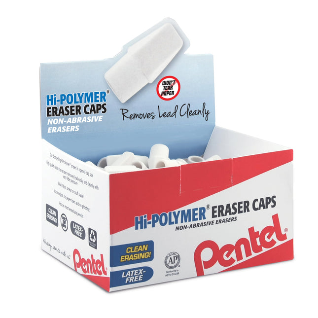 Pentel Hi-Polymer Eraser Caps, White Eraser, Box o