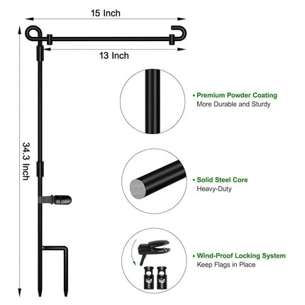HOOSUN Garden Flag Stand, Premium Garden Flag Pole Holder Metal Powder-Coated Weather-Proof Paint with one Tiger Clip and Two Spring Stoppers Without Flag 3 Pack