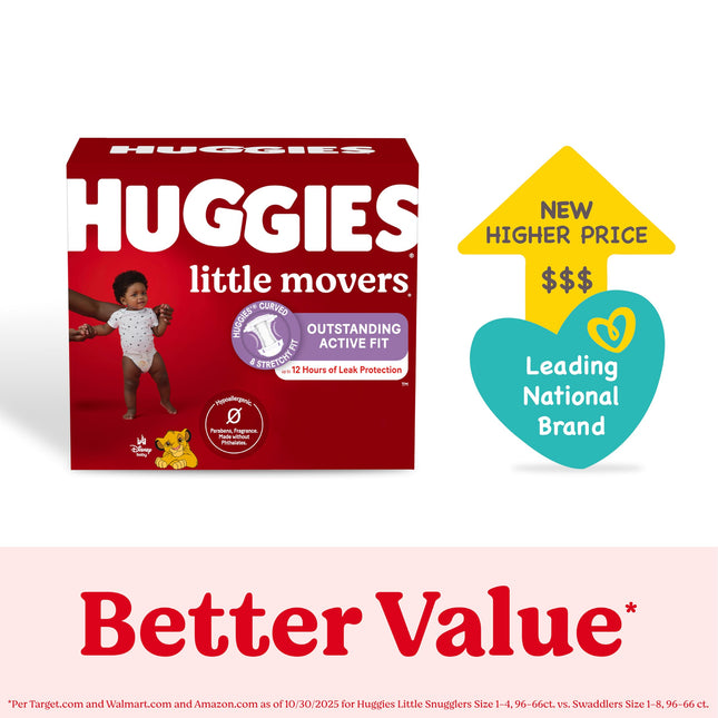 Huggies Little Movers Baby Nappies Size 8 - Pack of 62