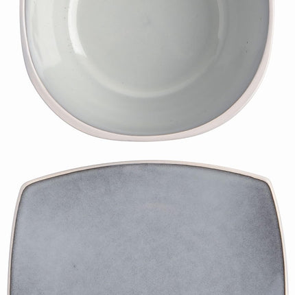 Gibson Soho Lounge Square Reactive Glaze Stoneware Dinnerware Set, Service for 4 (16pc), Light Gray
