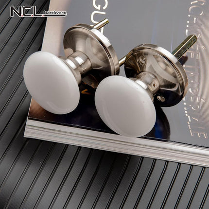 NCL White Door Knobs, Keyless Door Handles, Porcelain Door Levers, Interior Bath Door Knob
