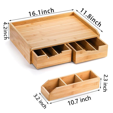 SOUJOY Bamboo Drawer Organizer for Coffee Pod, K Cup Organizer for Counter, Tea Bag Storage Organizer with Drawer and Side Storage Box for Kitchen Office Coffee Bar