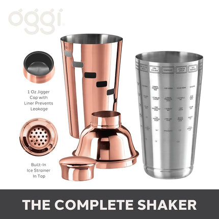 OGGI 15 Recipe Dial-A-Drink Stainless Steel Cocktail Shaker, 34 oz