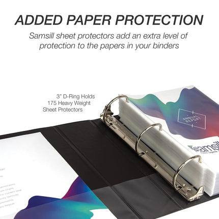 Samsill Durable 3 Inch Binder, Made in The USA, D Ring Binder, Customizable Clear View Cover, Black, Holds 625 Pages