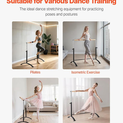VEVOR Ballet Barre, Barre Bar for Home, Freestanding Portable Ballet Stretching Dance Bars, Height Adjustable Anti-Wobble Fitness Gym Studio Equipment, for Pilates Balance Workout