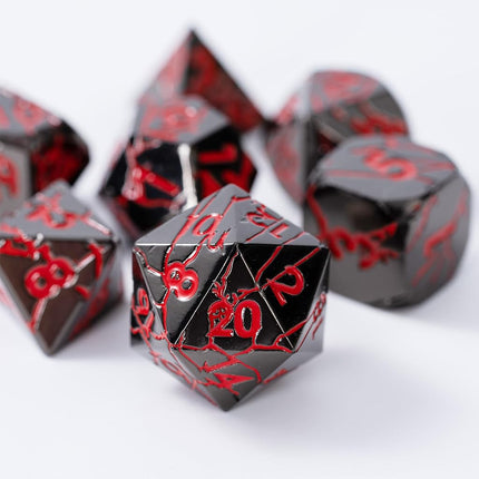 Metal Dice for DND - Ancient Cracked Lightning – Dark Metallic Red
