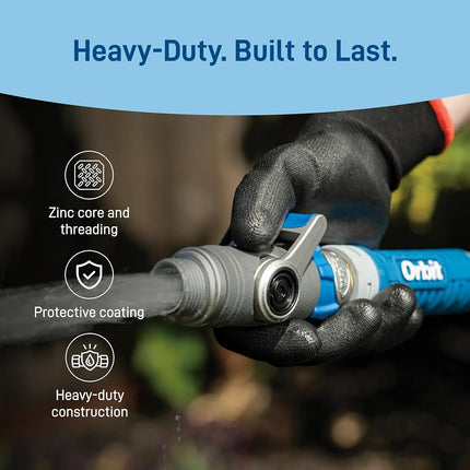 Orbit Heavy-Duty Shut-Off Hose Connector – Zinc Core, Easy-Grip Lever, High-Flow Control 28296