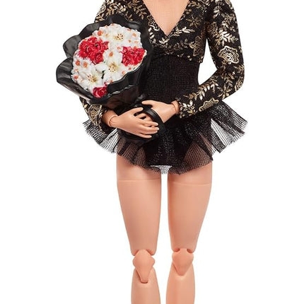 Barbie Inspiring Women Doll, Kristi Yamaguchi Collectible in 1992 Winter Olympics Costume, Sparkly Black and Gold Leotard and White Skates