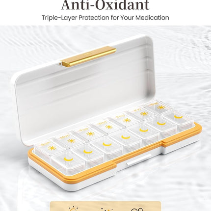 Am Pm Pill Organizer 7 Day, Weekly Pill Box 2 Times a Day, Medicine Pill Organizer with Separate Compartment, Travel Pill Case Dispenser Portable for Vitamins, Fish Oils, Medicines(White)
