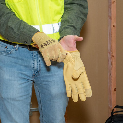 Klein Tools 60609 Work Gloves, Multifunctional Premium Leather Gloves, Wear-Resistant, Heavy Duty Wire Drawing Gloves, XL