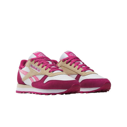 Zapatillas Reebok Classic Leather para mujer, tenis negros o blancos, talla 5 a 11, blanco/rosa verdadero/rojo baya, 9