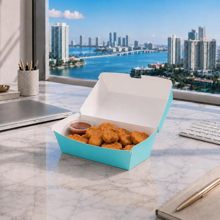 Restaurantware-Bio Tek 6.7 x 3.5 x 3.5 Inch Clamshell Food Containers, 100 Disposable Sandwich Containers - Hinged Lid, Tab-Lock Closure, Turquoise Paper Hot Dog Containers, Durable, Greaseproof