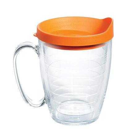 Tervis Clear & Colorful Lidded Made in USA Double Walled Insulated Tumbler Travel Cup Keeps Drinks Cold & Hot, 16oz Mug, Orange Lid