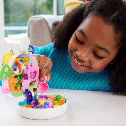 Polly Pocket Dolls and Playset, Animal Toys, Flower Garden Bunny Compact with Water Play and 2 Color-Change Pieces, HKV36