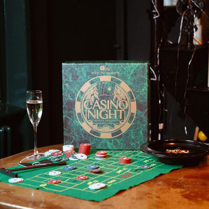 Talking Tables Casino Night Kit Poker, Blackjack, Roulette-Gambling Set for Adults, Gifts for Him | Contains Game Mat, Chips, Money, Balls, Playing Cards, Paper, Plastic, GAMECASINO