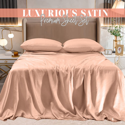 Elegant Comfort Luxurious 4-Piece Silky Satin Sheet Set, Skin and Hair Friendly, Wrinkle, Fade, Stain Resistant with Deep Pockets Fitted Sheet, Cooling Soft Satin Sheet Set, Queen, Dusty Rose
