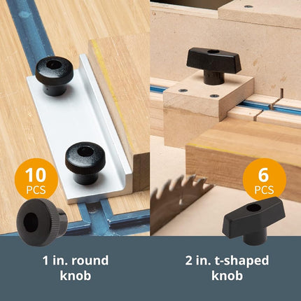 POWERTEC 71128 128-Piece T-Track Knob Kit With 5/16"-18 Threaded Bolts and Washers, Accessories for Woodworking Jigs and Fixtures