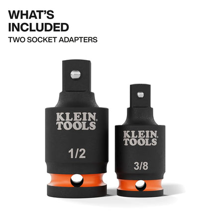 Klein Tools 65842SW Impact Wrench Swivel Square-Drive Adapter Set, 2-Piece, 15-Degree, Ball Detent, High-Visibility, Fixed-Position and Swivel Socket Adapter