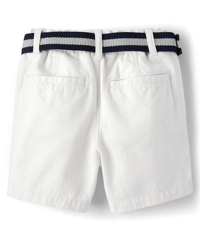 The Children's Place Baby Toddler Boys Belted Chino Short, Simply White, 12-18 Months