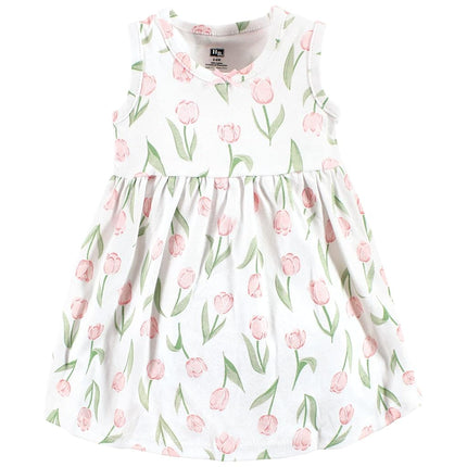 Hudson Baby Baby Girls' Cotton Dress and Cardigan Set, Pink Tulips, 3T